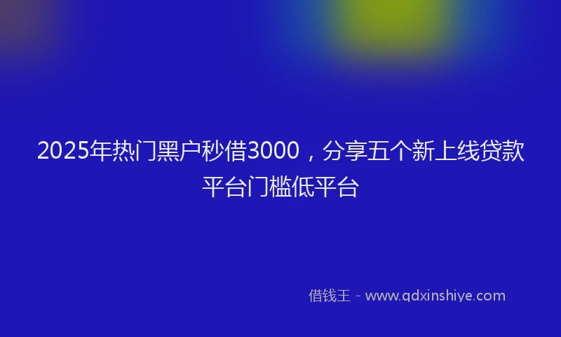 2025年热门黑户秒借3000，分享五个新上线贷款平台门槛低平台