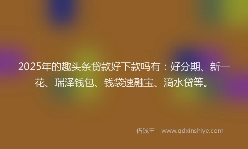 2025年的趣头条贷款好下款吗有：好分期、新一花、瑞泽钱包、钱袋速融宝、滴水贷等。