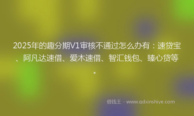 2025年的趣分期V1审核不通过怎么办有：速贷宝、阿凡达速借、爱木速借、智汇钱包、臻心贷等。