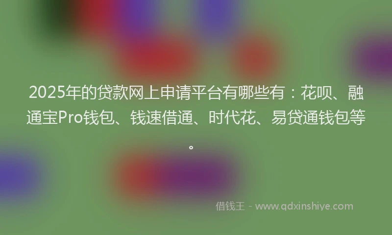 2025年的贷款网上申请平台有哪些有：花呗、融通宝Pro钱包、钱速借通、时代花、易贷通钱包等。