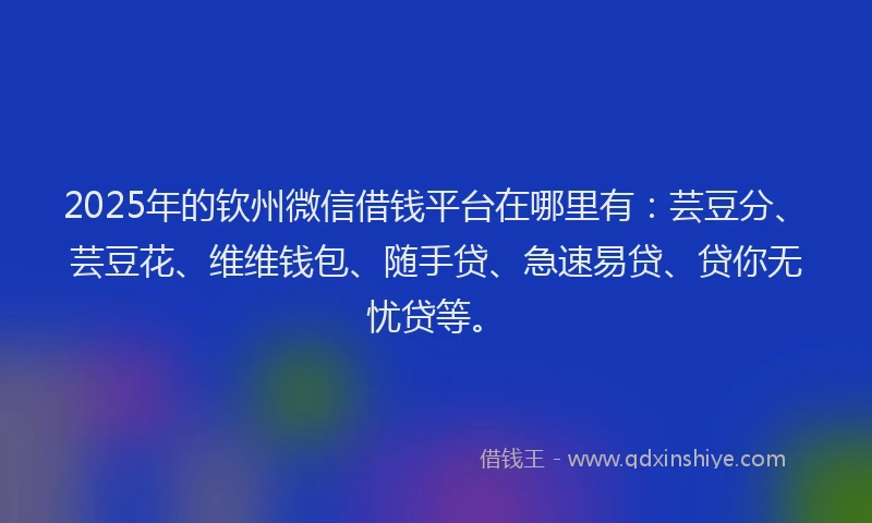 2025年的钦州微信借钱平台在哪里有：芸豆分、芸豆花、维维钱包、随手贷、急速易贷、贷你无忧贷等。