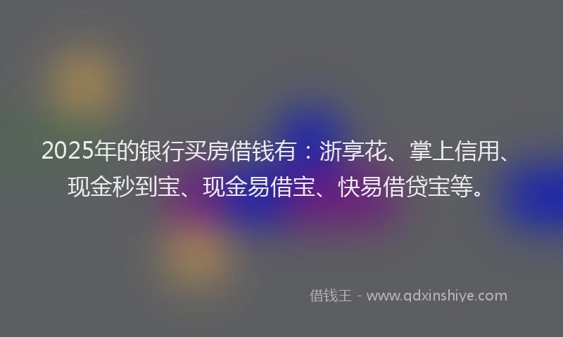 2025年的银行买房借钱有：浙享花、掌上信用、现金秒到宝、现金易借宝、快易借贷宝等。