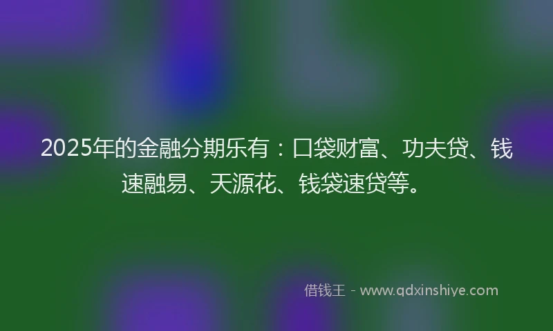 2025年的金融分期乐有：口袋财富、功夫贷、钱速融易、天源花、钱袋速贷等。