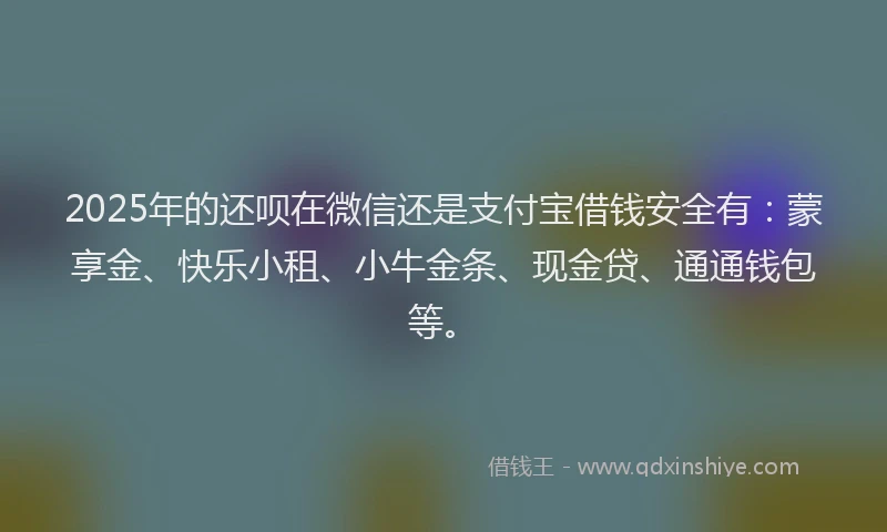 2025年的还呗在微信还是支付宝借钱安全有：蒙享金、快乐小租、小牛金条、现金贷、通通钱包等。