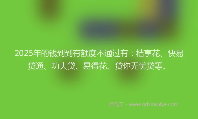 2025年的钱到到有额度不通过有：桔享花、快易贷通、功夫贷、易得花、贷你无忧贷等。