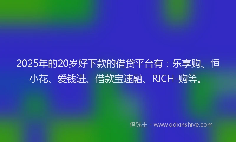 2025年的20岁好下款的借贷平台有：乐享购、恒小花、爱钱进、借款宝速融、RICH-购等。