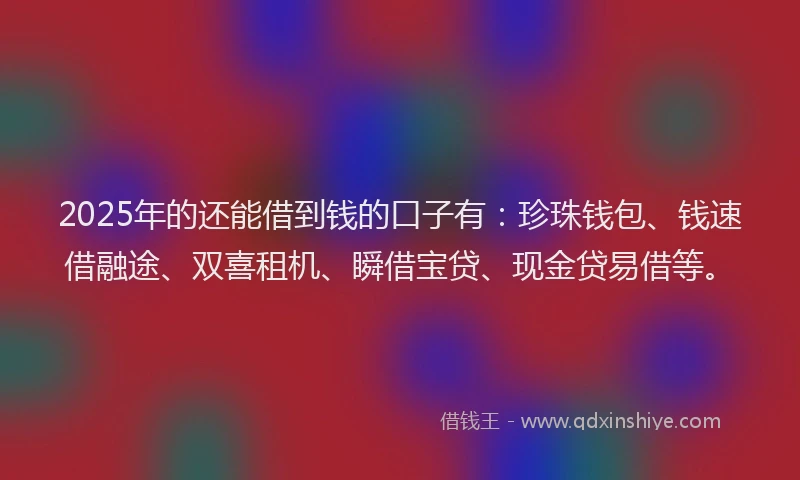 2025年的还能借到钱的口子有：珍珠钱包、钱速借融途、双喜租机、瞬借宝贷、现金贷易借等。