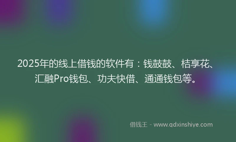 2025年的线上借钱的软件有：钱鼓鼓、桔享花、汇融Pro钱包、功夫快借、通通钱包等。