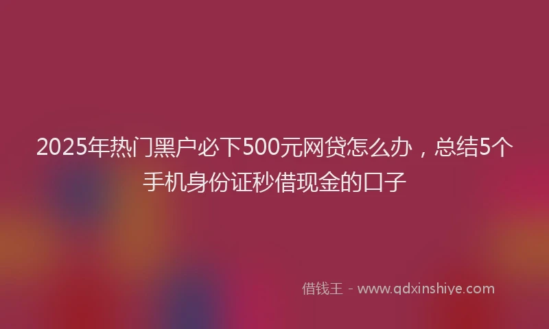 2025年热门黑户必下500元网贷怎么办，总结5个手机身份证秒借现金的口子