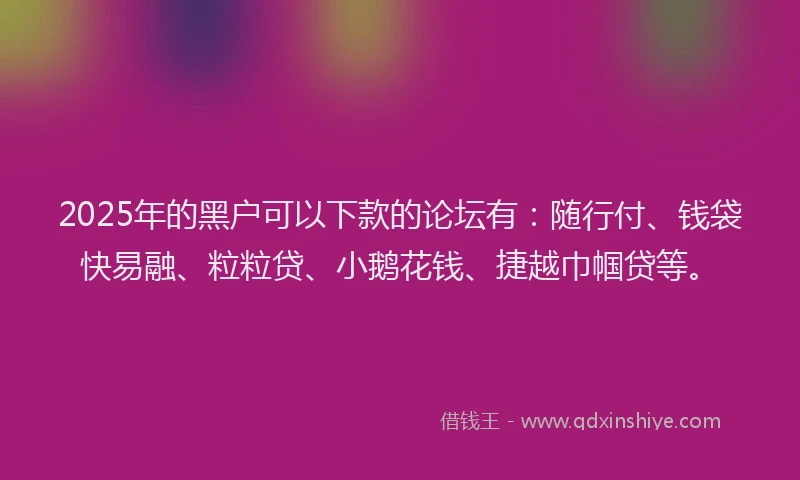 2025年的黑户可以下款的论坛有：随行付、钱袋快易融、粒粒贷、小鹅花钱、捷越巾帼贷等。