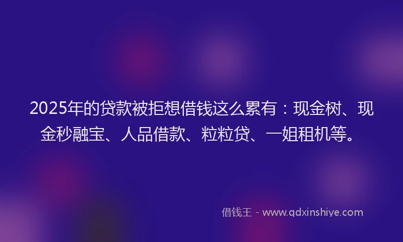 2025年的贷款被拒想借钱这么累有：现金树、现金秒融宝、人品借款、粒粒贷、一姐租机等。