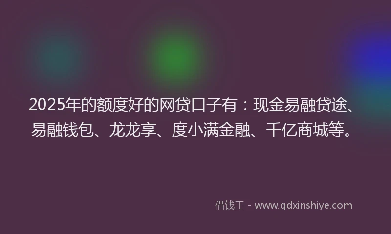 2025年的额度好的网贷口子有：现金易融贷途、易融钱包、龙龙享、度小满金融、千亿商城等。