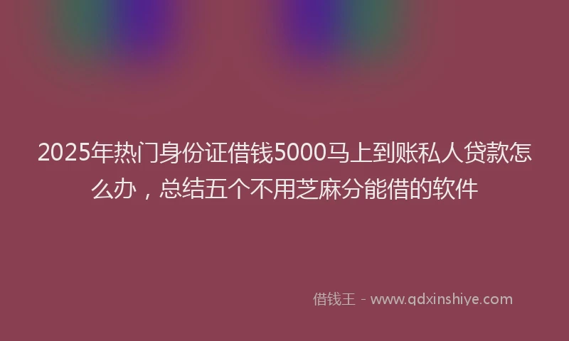2025年热门身份证借钱5000马上到账私人贷款怎么办，总结五个不用芝麻分能借的软件