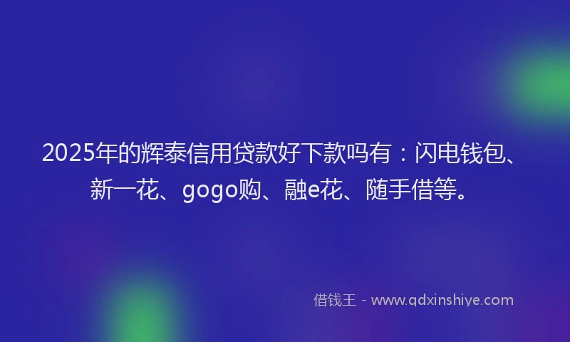 2025年的辉泰信用贷款好下款吗有：闪电钱包、新一花、gogo购、融e花、随手借等。