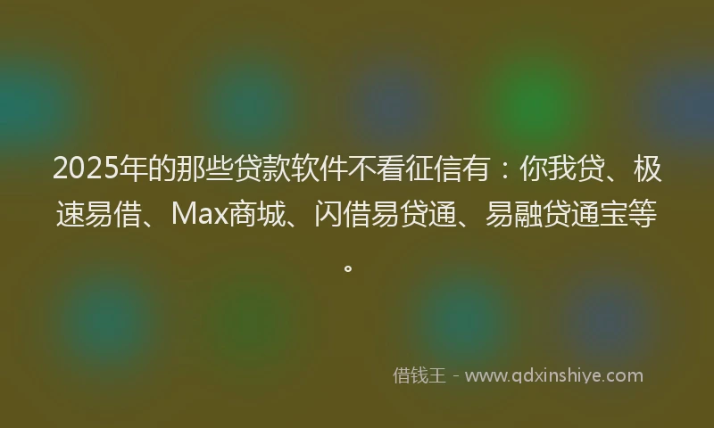 2025年的那些贷款软件不看征信有：你我贷、极速易借、Max商城、闪借易贷通、易融贷通宝等。