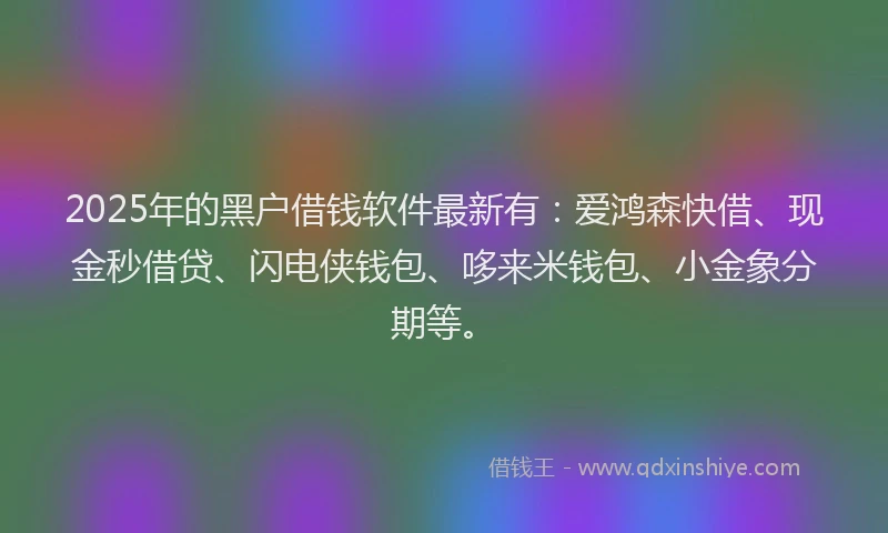 2025年的黑户借钱软件最新有：爱鸿森快借、现金秒借贷、闪电侠钱包、哆来米钱包、小金象分期等。