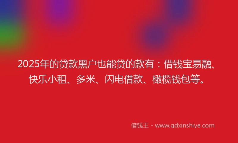 2025年的贷款黑户也能贷的款有：借钱宝易融、快乐小租、多米、闪电借款、橄榄钱包等。