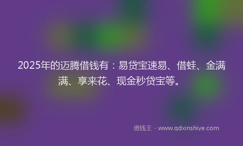 2025年的迈腾借钱有：易贷宝速易、借蛙、金满满、享来花、现金秒贷宝等。