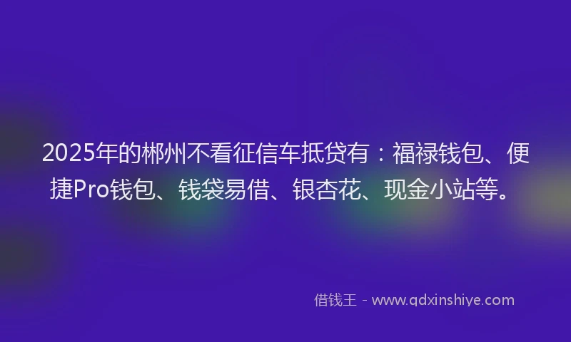 2025年的郴州不看征信车抵贷有：福禄钱包、便捷Pro钱包、钱袋易借、银杏花、现金小站等。