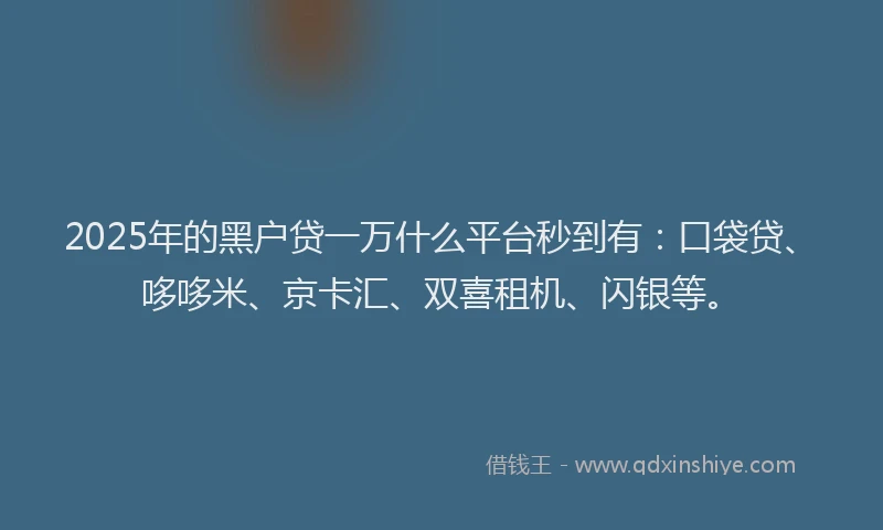 2025年的黑户贷一万什么平台秒到有：口袋贷、哆哆米、京卡汇、双喜租机、闪银等。