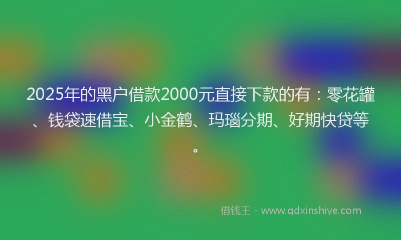 2025年的黑户借款2000元直接下款的有：零花罐、钱袋速借宝、小金鹤、玛瑙分期、好期快贷等。