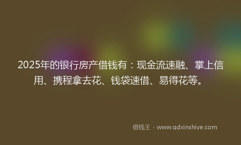2025年的银行房产借钱有：现金流速融、掌上信用、携程拿去花、钱袋速借、易得花等。