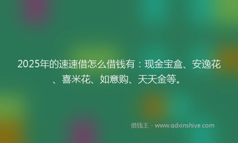 2025年的速速借怎么借钱有：现金宝盒、安逸花、喜米花、如意购、天天金等。