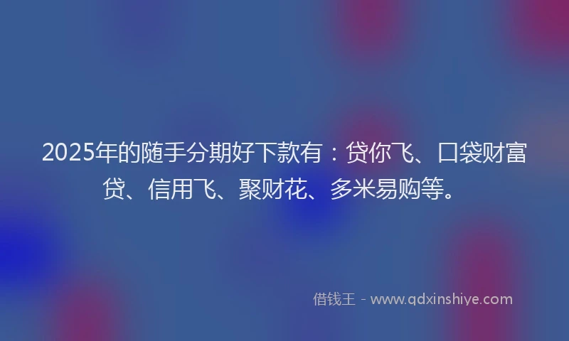 2025年的随手分期好下款有：贷你飞、口袋财富贷、信用飞、聚财花、多米易购等。