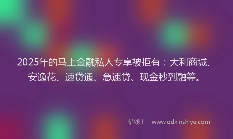 2025年的马上金融私人专享被拒有：大利商城、安逸花、速贷通、急速贷、现金秒到融等。