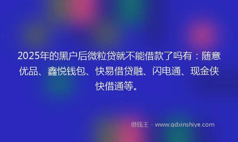 2025年的黑户后微粒贷就不能借款了吗有：随意优品、鑫悦钱包、快易借贷融、闪电通、现金侠快借通等。