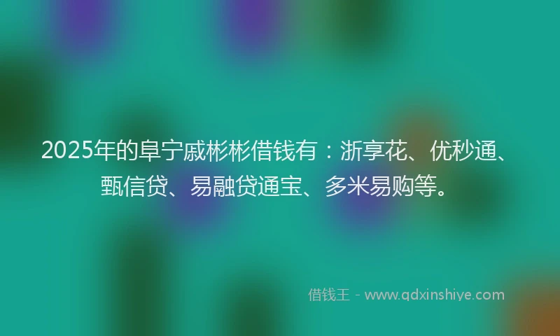 2025年的阜宁戚彬彬借钱有：浙享花、优秒通、甄信贷、易融贷通宝、多米易购等。