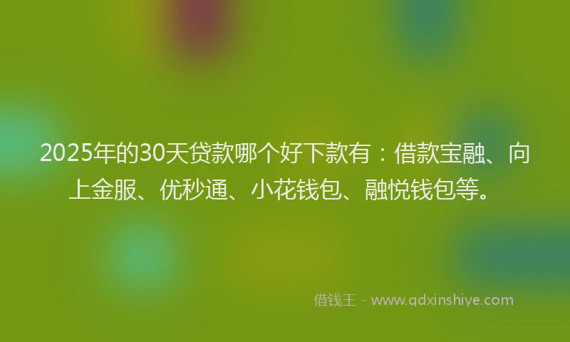 2025年的30天贷款哪个好下款有：借款宝融、向上金服、优秒通、小花钱包、融悦钱包等。