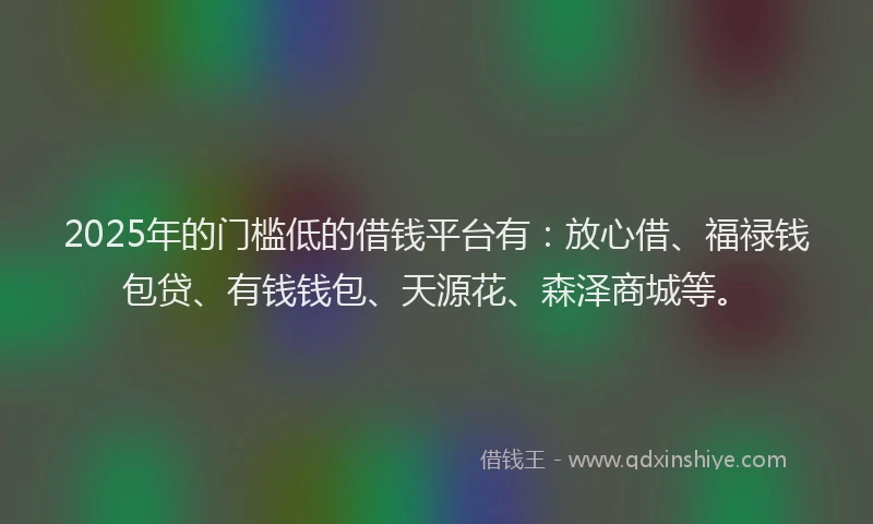 2025年的门槛低的借钱平台有：放心借、福禄钱包贷、有钱钱包、天源花、森泽商城等。