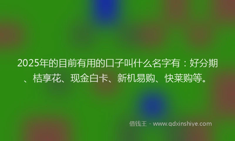 2025年的目前有用的口子叫什么名字有：好分期、桔享花、现金白卡、新机易购、快莱购等。