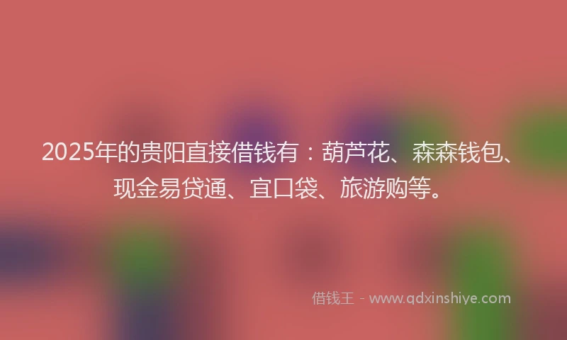 2025年的贵阳直接借钱有：葫芦花、森森钱包、现金易贷通、宜口袋、旅游购等。