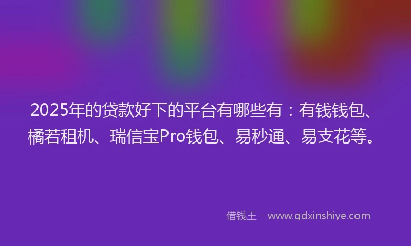 2025年的贷款好下的平台有哪些有：有钱钱包、橘若租机、瑞信宝Pro钱包、易秒通、易支花等。