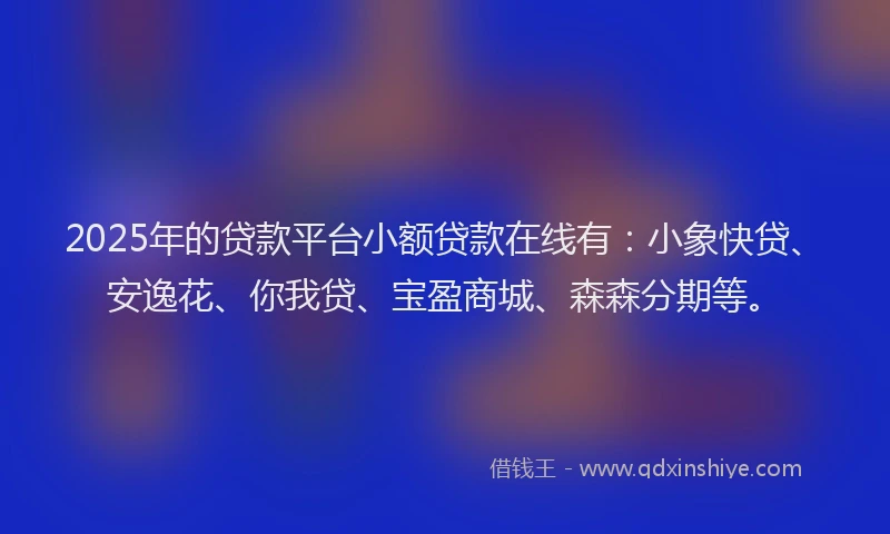 2025年的贷款平台小额贷款在线有：小象快贷、安逸花、你我贷、宝盈商城、森森分期等。
