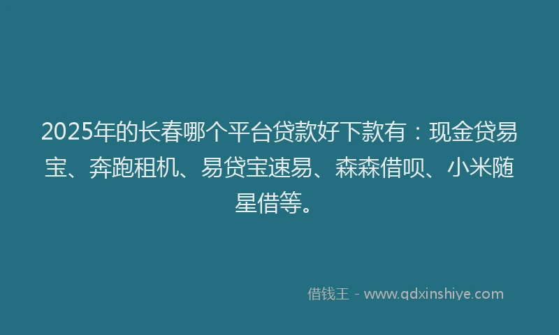 2025年的长春哪个平台贷款好下款有：现金贷易宝、奔跑租机、易贷宝速易、森森借呗、小米随星借等。
