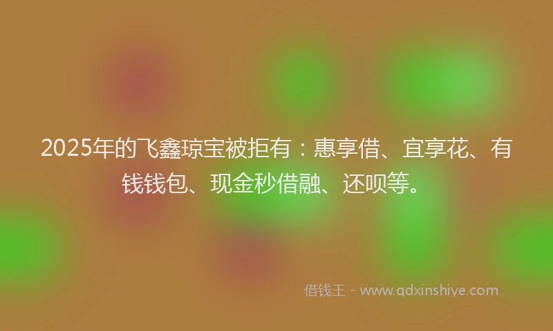 2025年的飞鑫琼宝被拒有：惠享借、宜享花、有钱钱包、现金秒借融、还呗等。