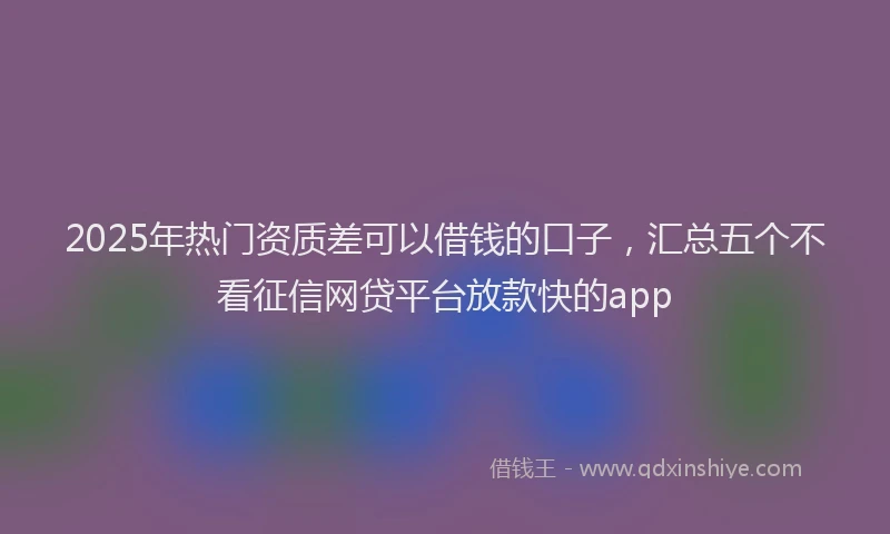 2025年热门资质差可以借钱的口子，汇总五个不看征信网贷平台放款快的app
