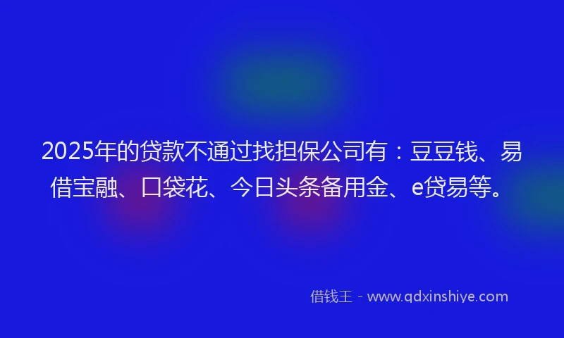 2025年的贷款不通过找担保公司有：豆豆钱、易借宝融、口袋花、今日头条备用金、e贷易等。