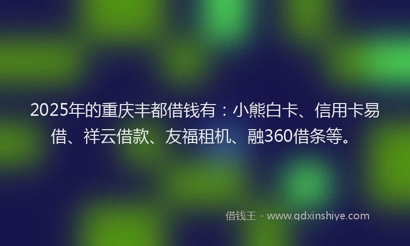 2025年的重庆丰都借钱有：小熊白卡、信用卡易借、祥云借款、友福租机、融360借条等。