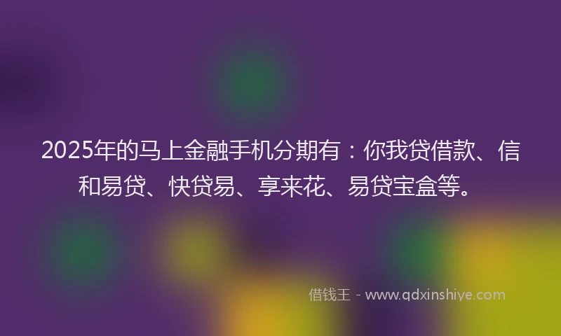 2025年的马上金融手机分期有：你我贷借款、信和易贷、快贷易、享来花、易贷宝盒等。
