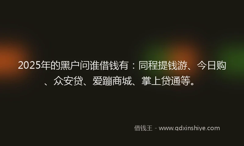 2025年的黑户问谁借钱有：同程提钱游、今日购、众安贷、爱蹦商城、掌上贷通等。
