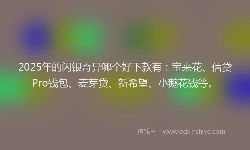 2025年的闪银奇异哪个好下款有：宝来花、信贷Pro钱包、麦芽贷、新希望、小鹅花钱等。