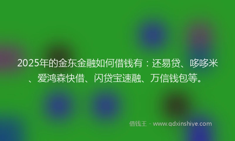 2025年的金东金融如何借钱有：还易贷、哆哆米、爱鸿森快借、闪贷宝速融、万信钱包等。