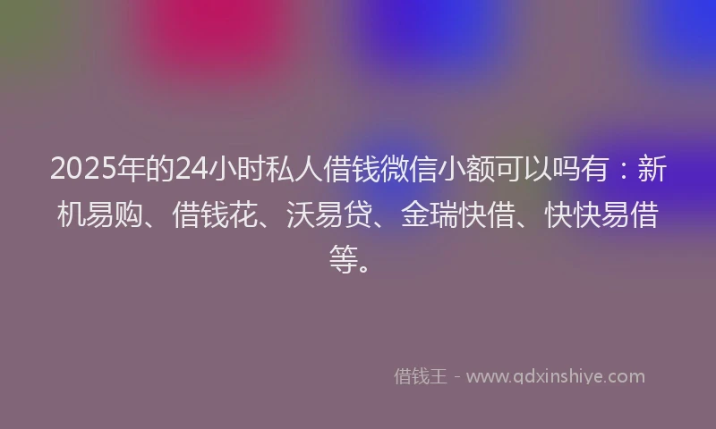 2025年的24小时私人借钱微信小额可以吗有：新机易购、借钱花、沃易贷、金瑞快借、快快易借等。