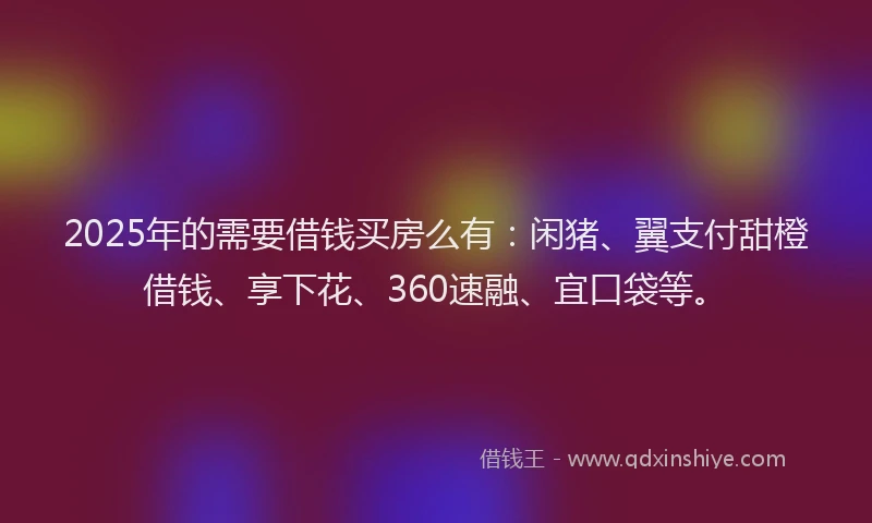 2025年的需要借钱买房么有：闲猪、翼支付甜橙借钱、享下花、360速融、宜口袋等。