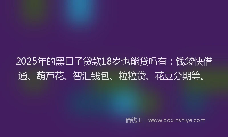 2025年的黑口子贷款18岁也能贷吗有：钱袋快借通、葫芦花、智汇钱包、粒粒贷、花豆分期等。