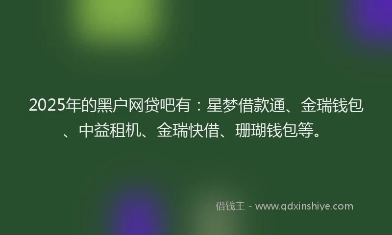 2025年的黑户网贷吧有：星梦借款通、金瑞钱包、中益租机、金瑞快借、珊瑚钱包等。